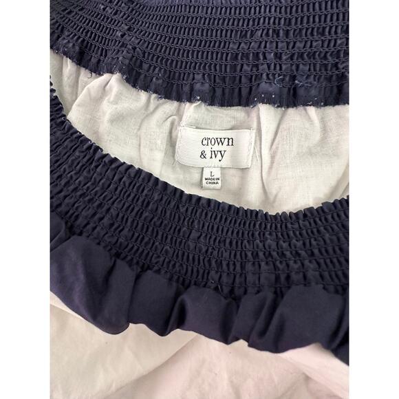 CROWN & IVY Striped Dress Loose Sz L Nautical Preppy Coastal 3/4 Sleeve Short - Picture 3 of 6